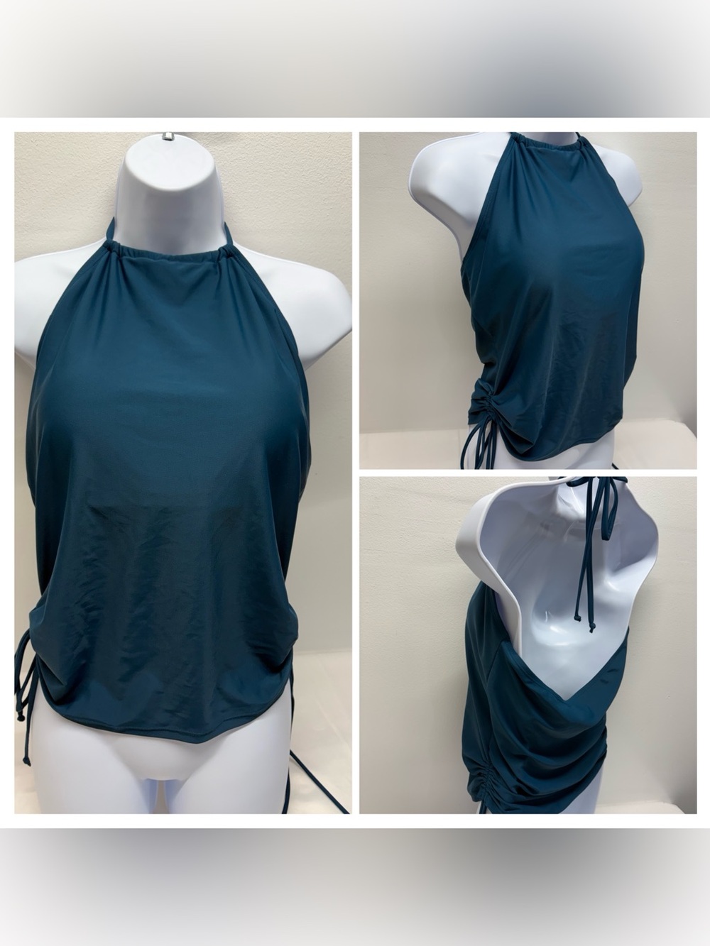 Halter Neck swimsuit tank Top in Teal size Large